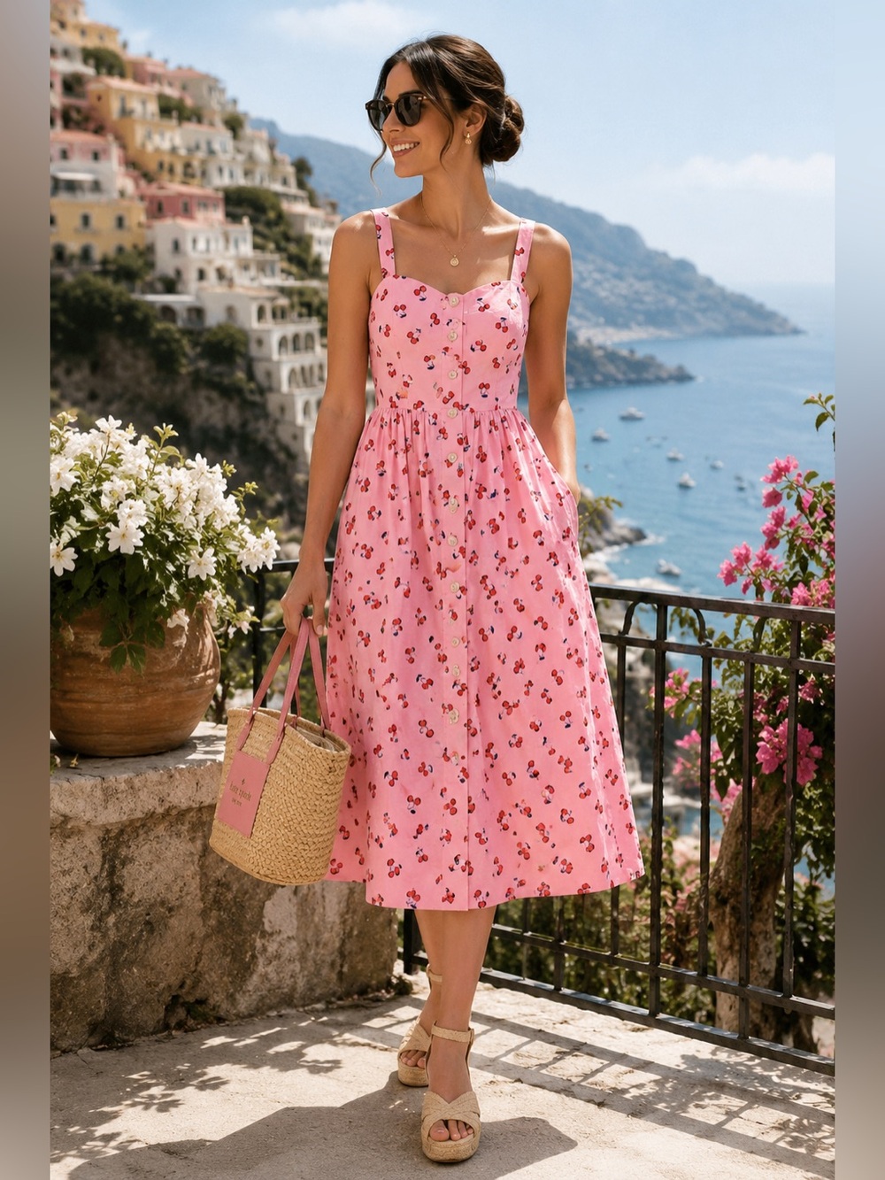 NWOT Kate Spade Cherry Toss‎ Poplin Midi Dress Pockets MSRP $398 Size XS